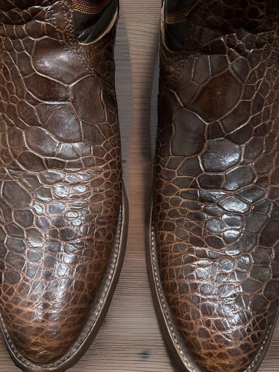 NOCONA Brown Chocolate Exotic Leather Western Cowboy Boots Size 10B Vintage 1975